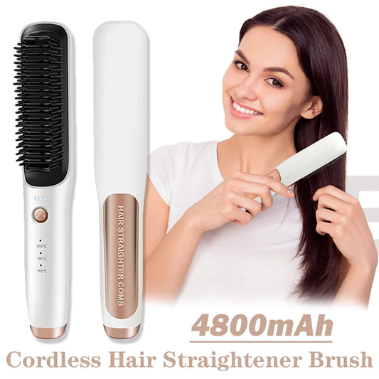 Cordless Hair Straightener Brush Electric Hair Smoothing Brush