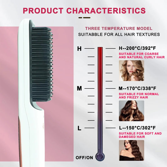 Cordless Hair Straightener Brush Electric Hair Smoothing Brush